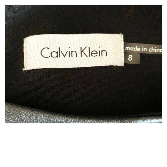 Calvin Klein Sleeveless Faux Leather Trim Neckline Cutout Flare Dress Size 8 - Picture 6 of 7
